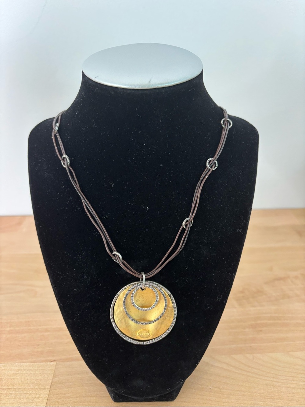 Chico's Gold and Brown Triple Disc Pendant Necklace